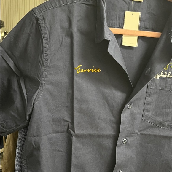 Service Works Men's Navy Blue Embroidered Casual Camp Shirt - Picture 5 of 8